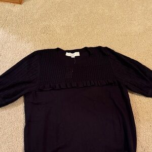 LOFT Elegant Black Sweater with Ruffle Accent